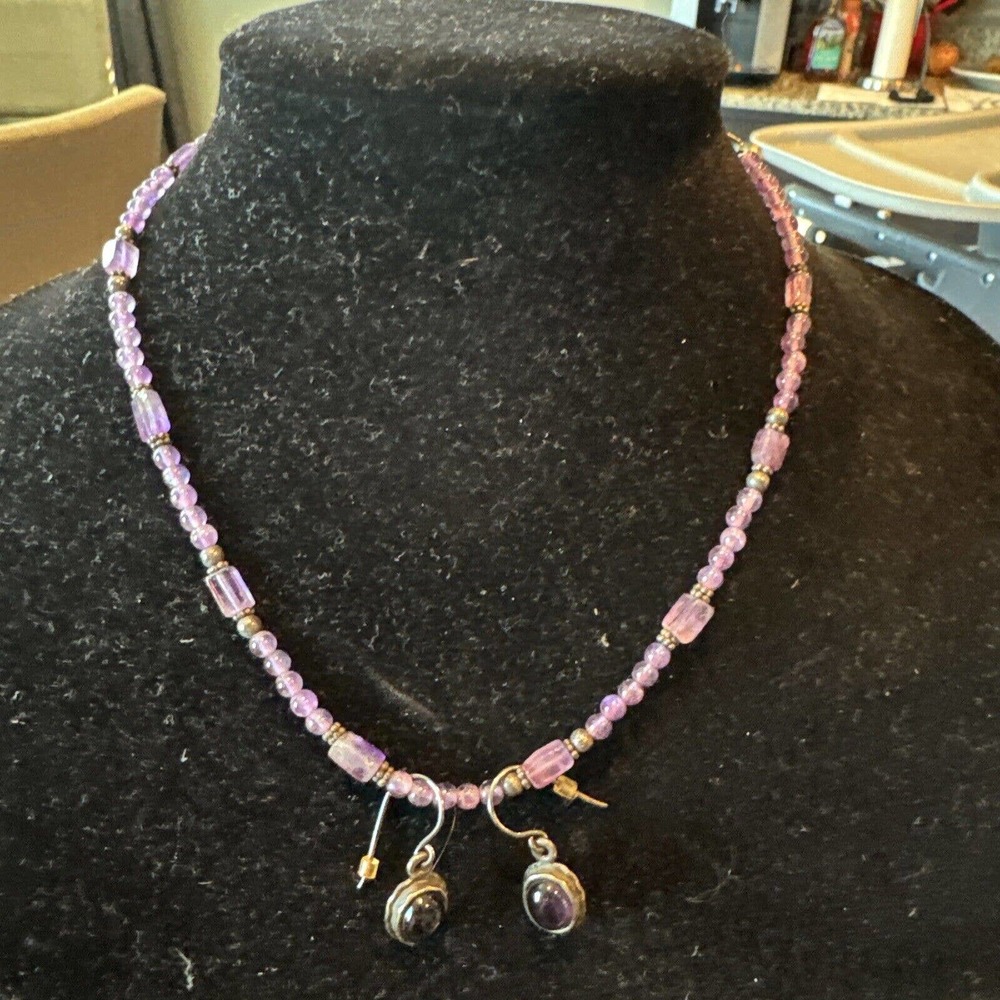 Silpada Sterling Silver and Amethyst Gemstone Necklace And Matching Earrings